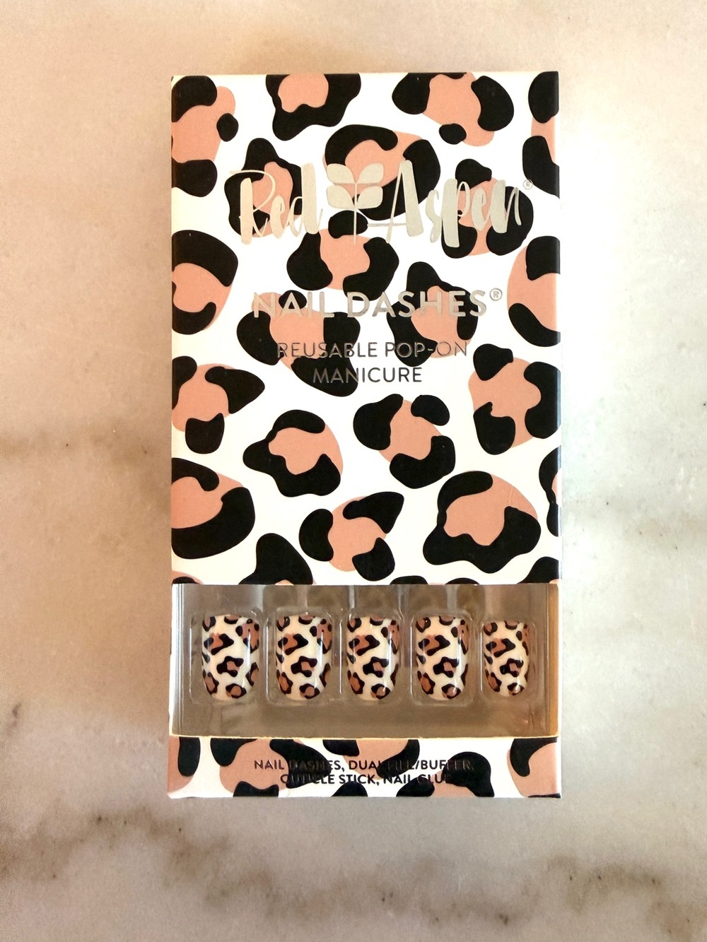 Red Aspen Nail Dashes Reusable Press-On Nails in Leopard